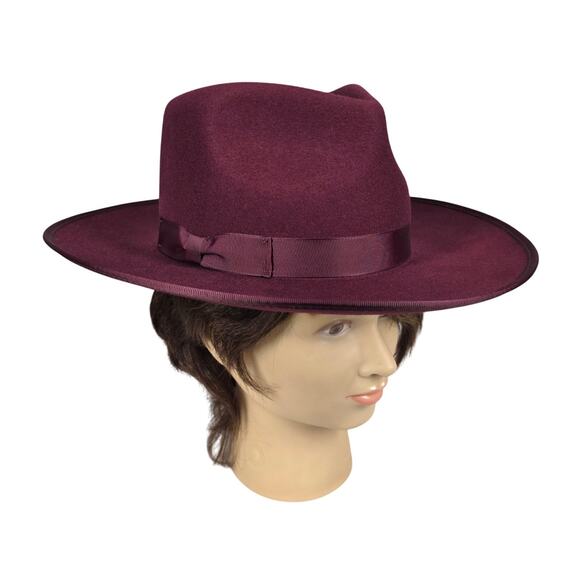 GIGI PIP MONROE 100% AUSTRALIAN WOOL WIDE BRIM FEDORA – WINE – SIZE 57-59+ - Picture 2 of 14